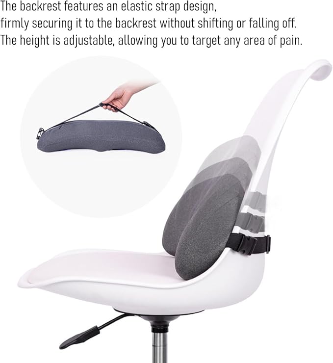 Car Lumbar Support Pillow, Memory Foam Vehicle Driver Seat Lower Back Support Cushion with Adjustable Strap, Automotive Back Pain Relief Pillow, Universal for SUV RV Truck (Dark Gray)