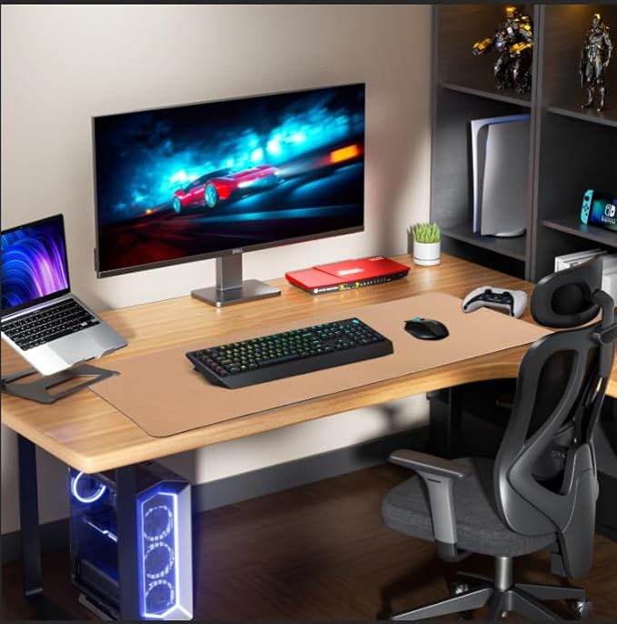AFIING Cork Desk Mat 47" x 17", Dual-Sided Natural Cork & PU Leather Desk Pad, Non-Slip Waterproof Large Mouse Pad for Office, Home & Gaming (Light Blue)
