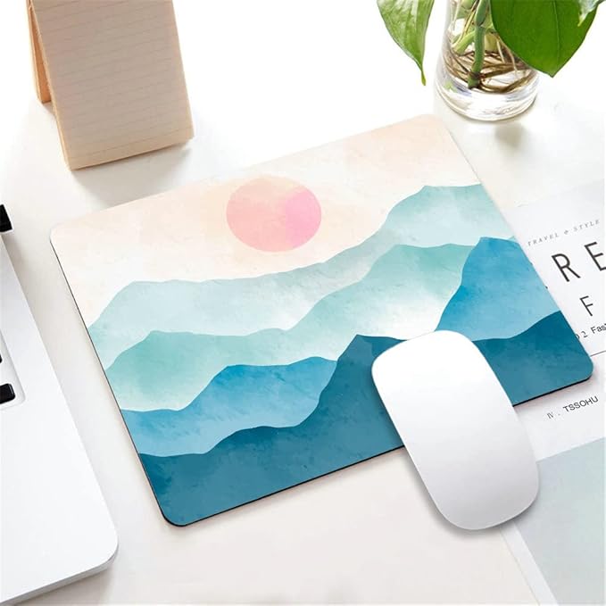 Small Mouse Pad 7.9 x 9.5 Inch, Watercolor Blue Mountains Mousepad with Washable Non-Slip Rubber Base Mousepads, Computer Mouse Pads for Wireless Mouse