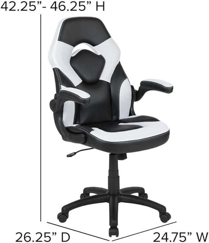 BOWERY HILL 2 Piece Gaming Desk Set, Black and White Finish, 51.5" W Desk with Raised Monitor Stand, Detachable Cup Holder and Headset Hook, Ergonomic Gaming Chair with Lumbar Support and Tilt