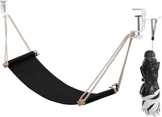 iMissiu Foot Hammock Under Desk Footrest, Adjustable Office Foot Rest Under Desk Hammock, Portable Desk Feet Hammock with Headphones Holder (Black)