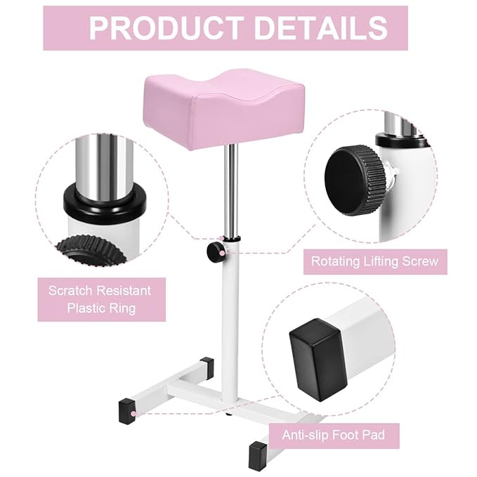 FLOLXNB Pedicure Manicure Footrest, Foot Massage Manicure Nail Beauty Stool Stand, Adjustable Height Footstool for Home Beauty Salon Spa Tattoo (Pink)