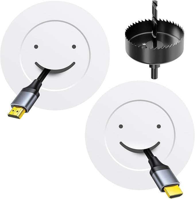 in-Wall Cable Management Kit, Large Opening Cable Pass Through (Fits 5+ Cables), 2-Pack Wall Grommets to Hide TV Cords for Wall Mounted TV, HDMI & Low-Voltage Cables - White