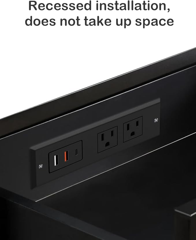Recessed Power Strip - Set of 2,20W Fast Charging USB C Port and 18W USB-A Ports.Flush Mount Desk Outlet,Furniture Hidden Charging Station for End Table,Flat Plug,6.5 ft Extension Cord,Black
