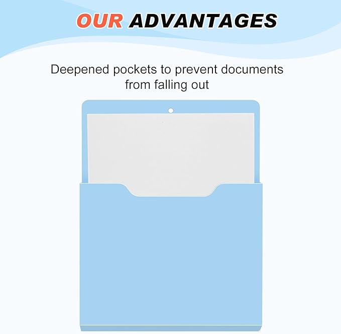 Fuutreo 6 Pcs Magnetic Wall File Organizer Magnetic Wall File Holder Refrigerator Magazine Holder for Mail Letters Paper(Ocean Color,Vertical-large)