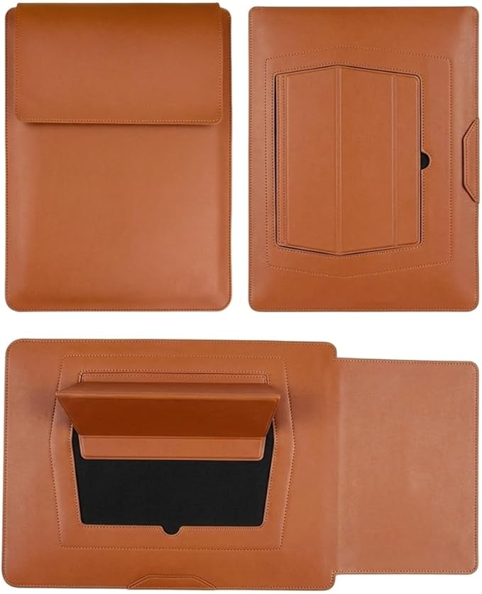 4-in-1 Laptop Sleeve with Stand and Mouse Pad, Faux Leather Protective Case with Accessory Pouch for 13.3-14 Inch Laptops, Brown