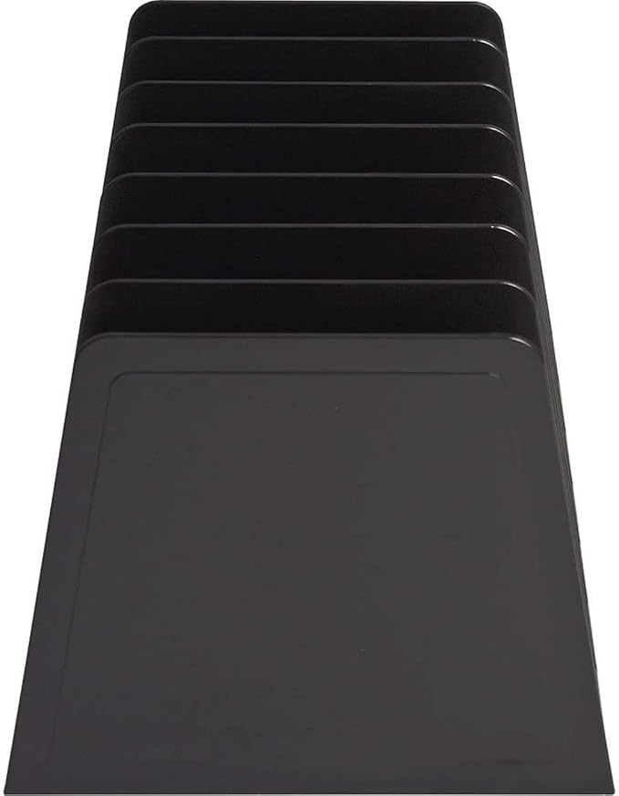 1InTheOffice Desktop File Organizer Vertical, Mail Organizer, 7 Compartments Office File Sorter, 4-3/4" H x 8-3/4" W x 5-1/2" D, Plastic, Black 2 Pack