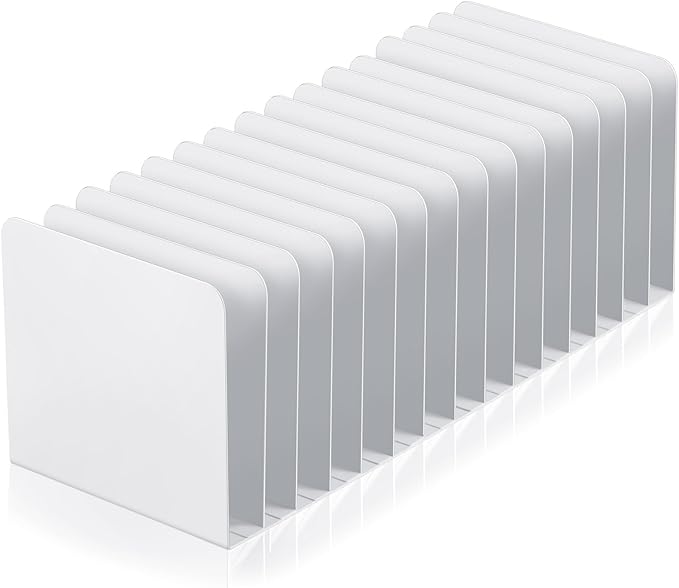 Suzile Metal Desktop File Organizer, 15 Compartments, Vertical File Sorter, White, 5.79" W x 15.75" L x 5.41" H, Office, Reception Areas, Workspace