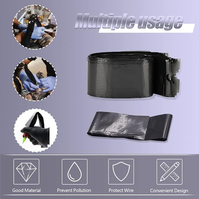 125pcs Pen Bags - Tattoo Cord Sleeves Black Clip Cord Covers Wrap