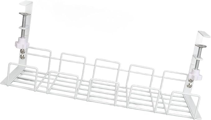 Zerodis Storage Racks Wire Management Tray Cable Management Rack No Drill Steel Cable Tray Organizers Metal Cord Organizer with Clamp for Standing Desk Under Desk Under (White)