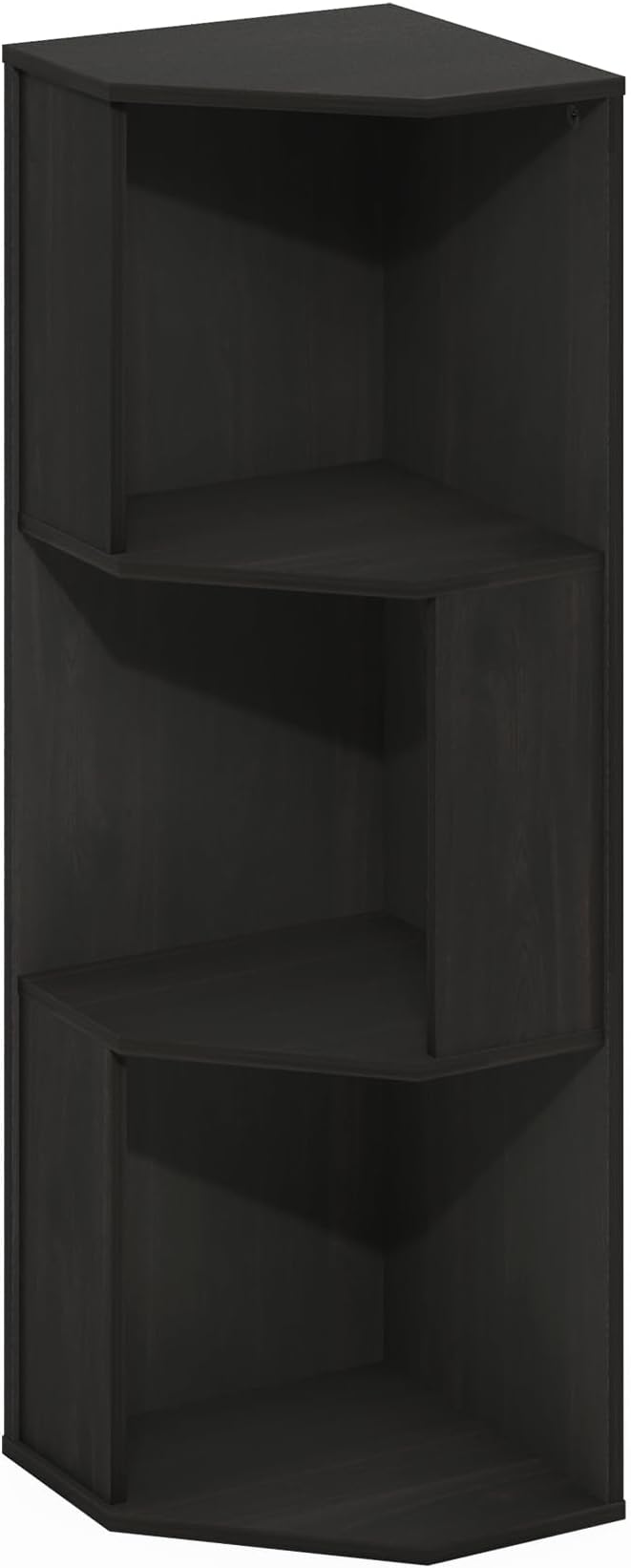 Furinno ECON Corner Shelf, 3-Tier Corner Book Shelf, Standing Storage Shelves, Cube Display Rack, Bookshelf, for Organization and Storage, Living Room, Home Office, Dark Espresso