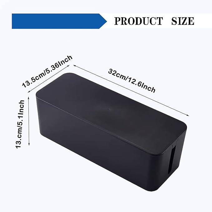 Cable Management Box Power Supply Hub Socket Storage Cable Box Wire Organizer with Cable Ties Cord Organizer Suitable for Living Room,Study and Office (Black, Large)