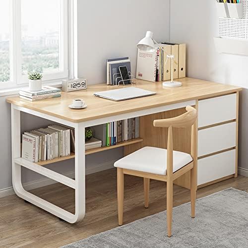 Modern Computer Desk with Storage Compartments & 3 Drawers - Stylish Home Office Furniture for Workspace, Study, and Gaming,Oak-47 in