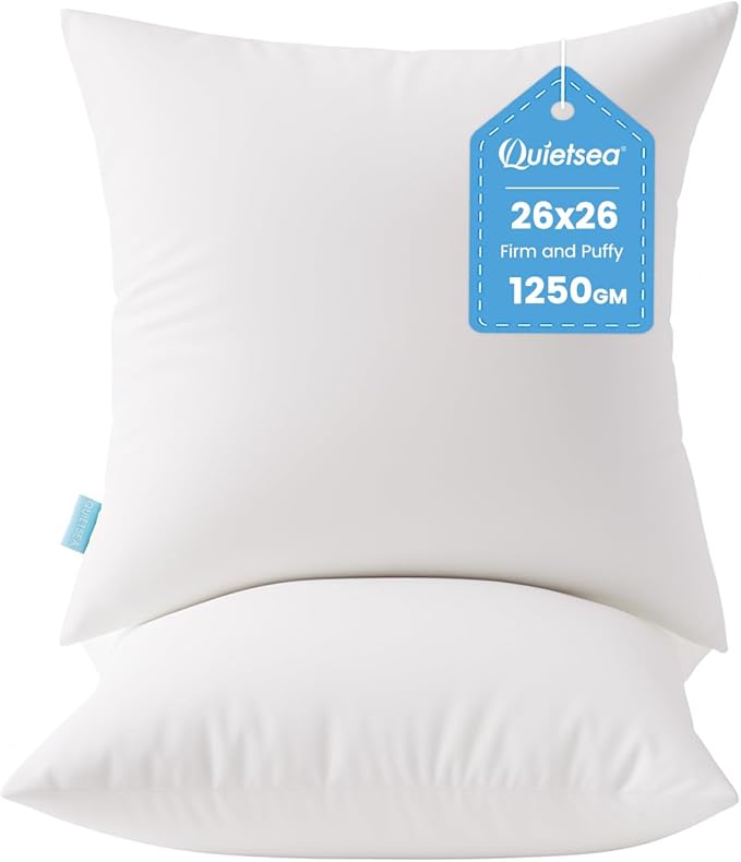QUIETSEA 26x26 Pillow Inserts, 2 Pack Down Alternative Euro Pillow Inserts, Fluffy Soft Square Decorative Pillows for Bed, Couch and Sofa