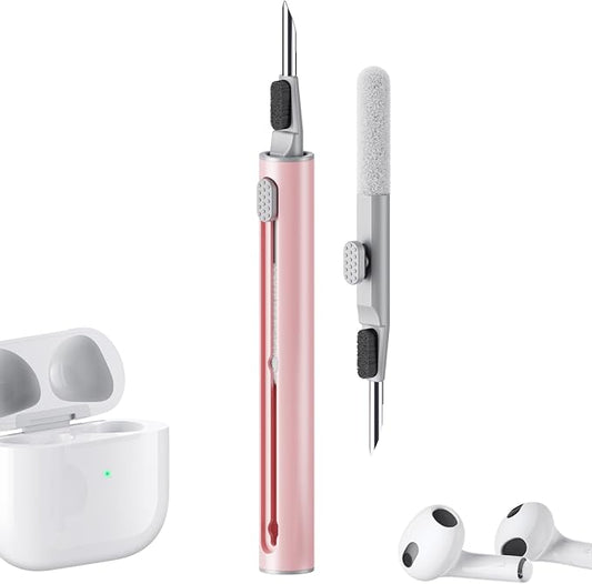 Hyashee Cleaner Kit for Airpods Pro 1 2 3 Multi-Function Cleaning Pen with Soft Brush Flocking Sponge for Bluetooth Earphones Case Cleaning Tools (Pink)