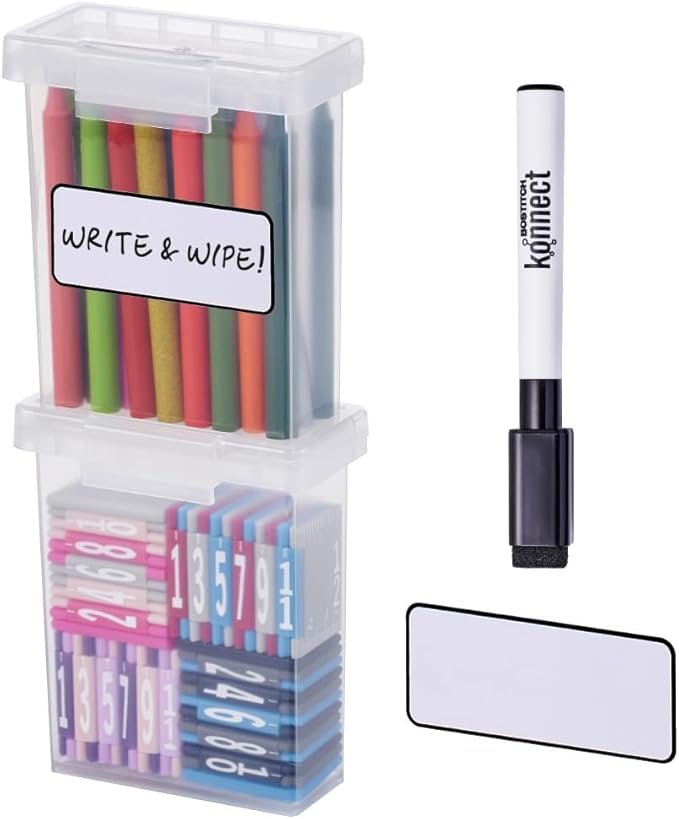 Bostitch Konnect Storage Containers with Lids, Office Organizer, Clear Plastic Box, Stackable for Crayons, Q-tips, Office Supplies, Labels, 0.5 Qt, 2 Pack