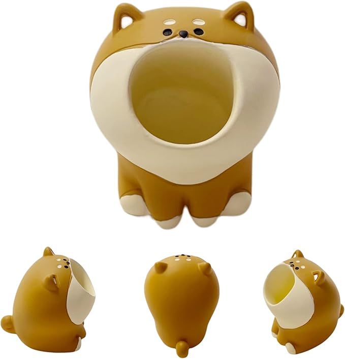 Cute Small Pen Pencil Holder, Kawaii Resin Cat Dog Dinosaur Rabbit Animal Paper Clip Toothbrush Mini Storage Organizer Office Desk Decorations
