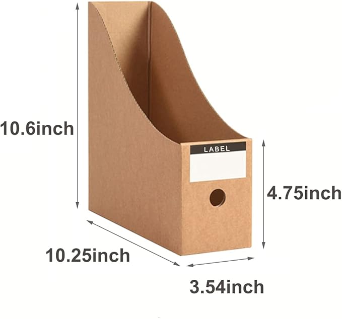 Foldable Desk File Holder Organizer Sturdy Cardboard Magazine Storage Box Document Rack with Blank Label Stickers for Home School Office (15, Brown)