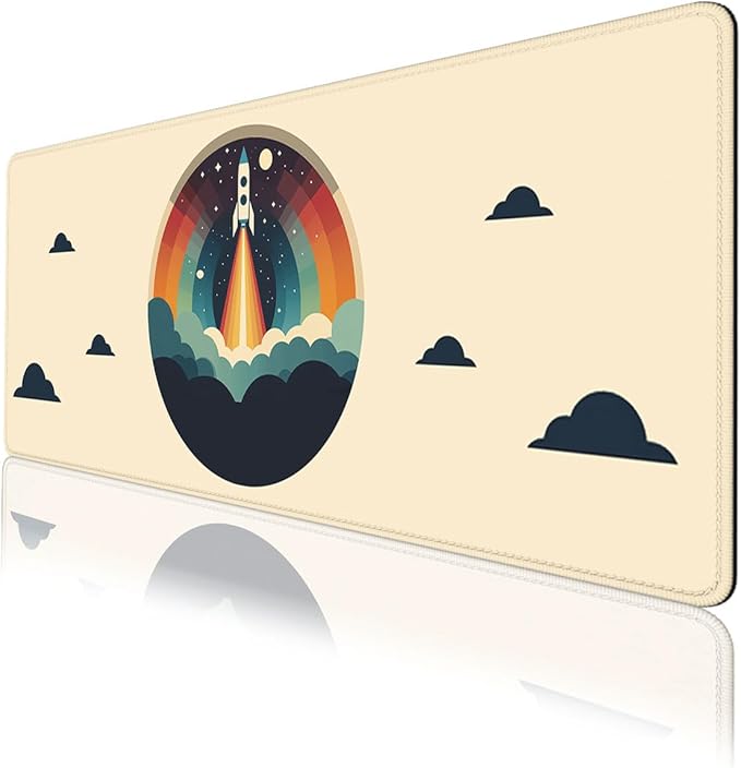 Retro Space Mouse Pad, Vintage Minimalism Gaming Desk Mat Waterproof Stitched Edges Rubber Base Non-Slip Deskmap Computer Keyboard Mat, 31.5x11.8in Mouse Pads for Desk Home Office Gaming