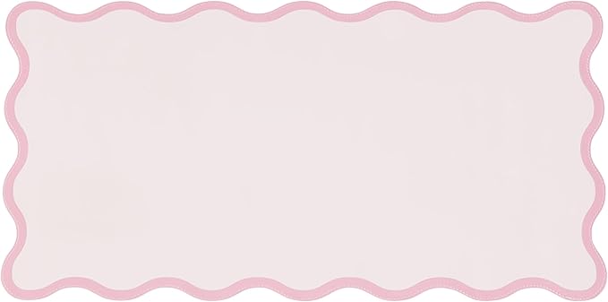 Pink Scalloped Desk Mat, 31.5" x 15.7", PU Leather, Waterproof Anti-Slip, Cute Aesthetic Desk Pad for Office/Home/Game/Vanity Large