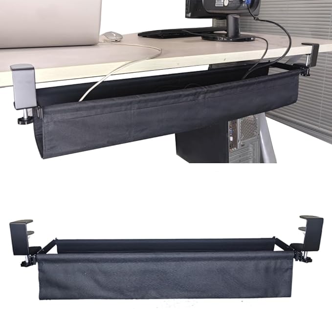 Under Desk Cable Management Tray, 31.5" Cord Organizer for Desk, No Drill,Clamp Mount Fabric Cable Management Tray for Office, Home(Black)