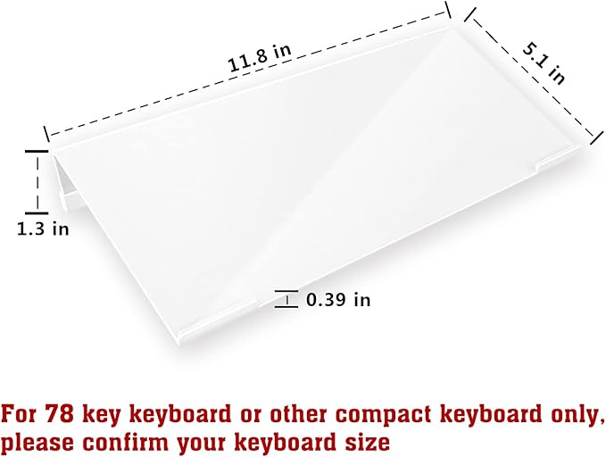 KOTEMON Mini Computer Keyboard Stand - 11.8'' x 5.1'' - Acrylic Keyboard Holder for 78 Keys, Universal Compact, with White Silicone Strip