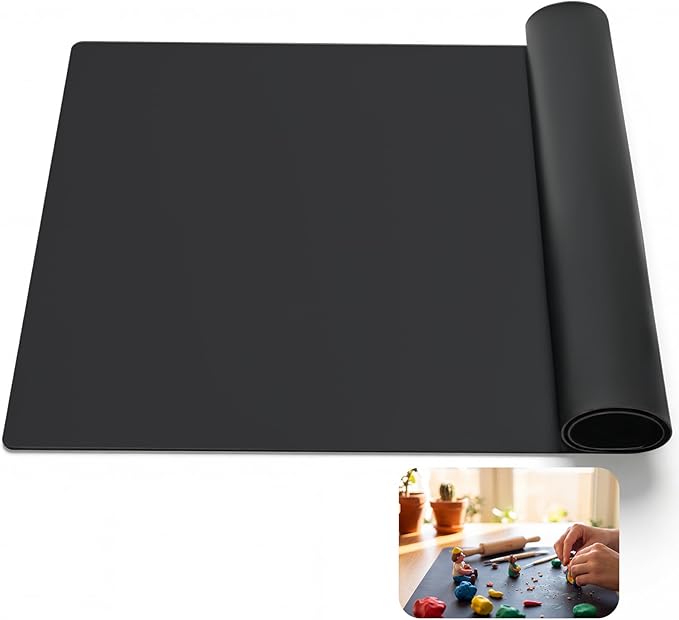 Silicone Crafting Mat for Artists, 32"x24"x1.2mm Large Nonstick Art Sheet for Resin Craft, Jewelry Casting, Acrylic Painting, Clay Work, Heat Resistant Desk Protector and Placemat | Black