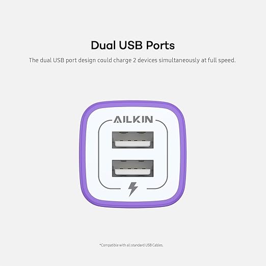 AILKIN USB Wall Charger, Charger Adapter, 2.1Amp Dual Port Quick Charger Plug Cube for iPhone, Samsung Galaxy Double USB A AC Power Adapter US Standard Travel Old Supply Box Charging Block