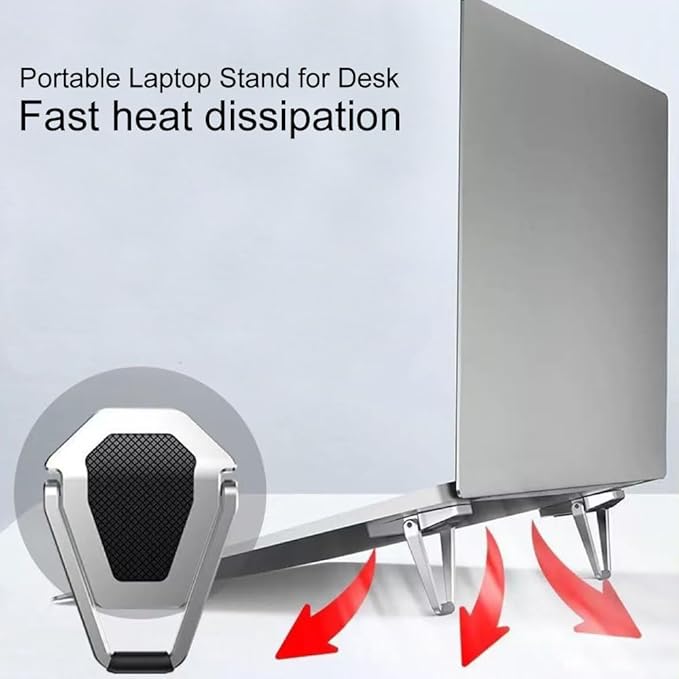 Portable Laptop Stand for Desk, Mini Foldable Laptop Riser,Anti-Slip Alloy Keyboard Stands Riser, Computer Stand Compatible with MacBook Air/Pro/Dell/HP/Lenovo/11''-17''Laptops and Keyboards (Silver)