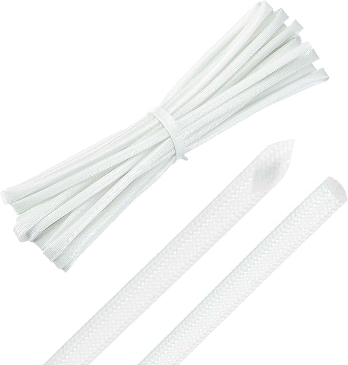 MECCANIXITY 30ft Braided Cable Sleeve, 5/32" ID 200C Heat Resistant 1500V Fiberglass Wire Insulation Cord Protector Organizer Wires Management for Motor Engine Fuel Line, White