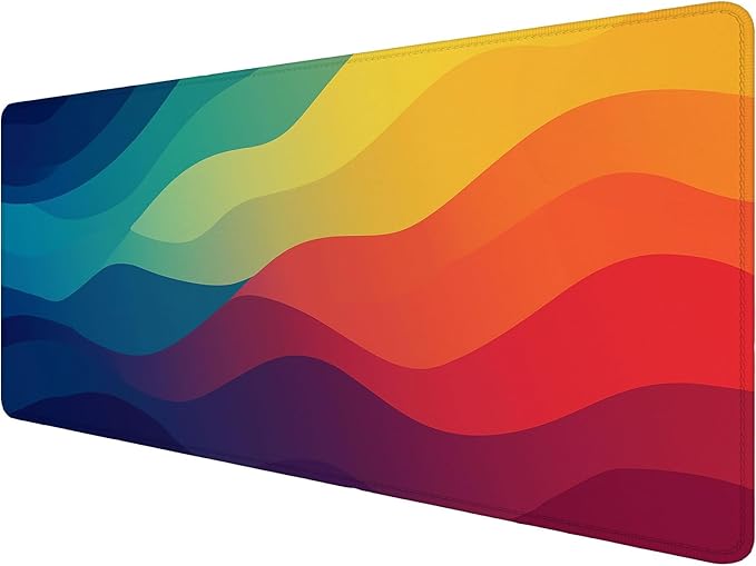 Rainbow Mousepad Colorful Retro Abstract Blue Red Yellow Mousepad Extended Large Laptop Keyboard Non-Slip Rubber Base with Stitched Edges for Home Office Computer Keyboard Laptop 31.5x11.8 Inch