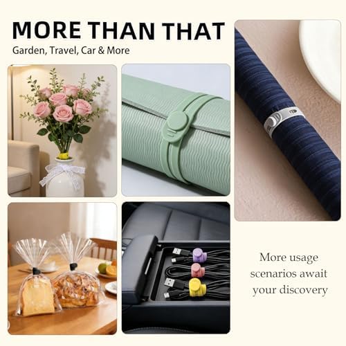 56Pcs Silicone Cable Ties Reusable, Multipurpose Cable Management Organizer, Adjustable Fastening Cable Straps with Locking Buckles, High Elasticity Cord Organizer, Travel Essentials, 7 Colors