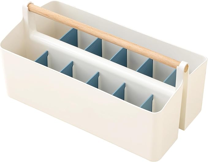Vidifor Art Supply Organizers Caddy with Handle, Desk, Home, Office, Cleaning Basket, Makeup Caddy and Tote (White+Blue, Large)