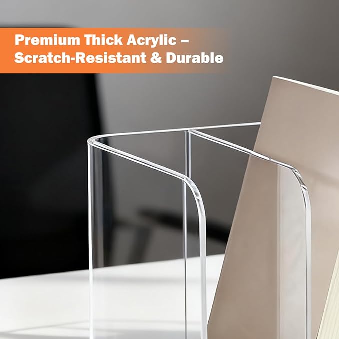1 Pcs 5-Section Acrylic Magazine File Holder, Desk Organizer Book Rack with 5 Vertical Compartments, Magazine Holders for Book Envelope, Desk Organizer for Home Office