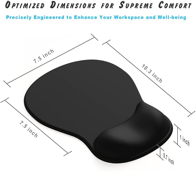 ErgoComfort Gel Wrist Rest Mouse Pad-Ergonomic Office Mousepad with Wrist Support-Non-Slip, Design Desk Accessories Mat for Home&Game Decor (01Black)