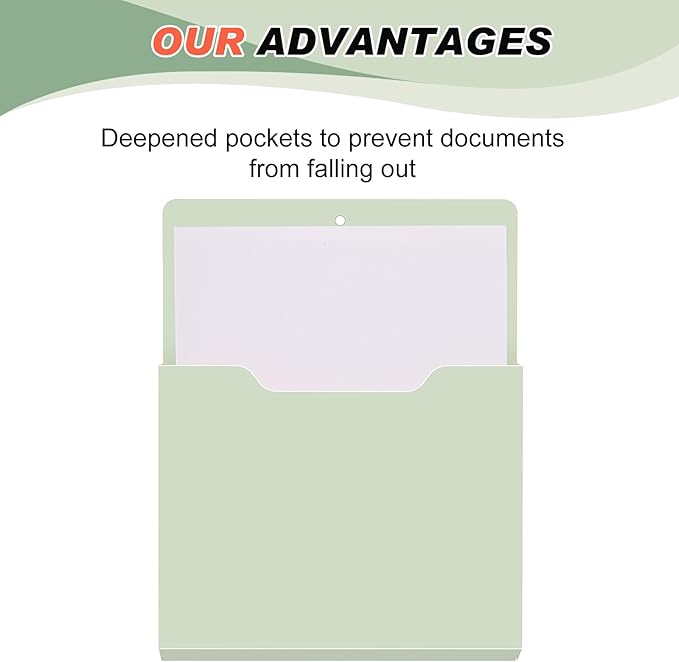 Fuutreo 6 Pcs Magnetic Wall File Organizer Magnetic Wall File Holder Refrigerator Magazine Holder for Mail Letters Paper(Sage Green,Vertical-large)