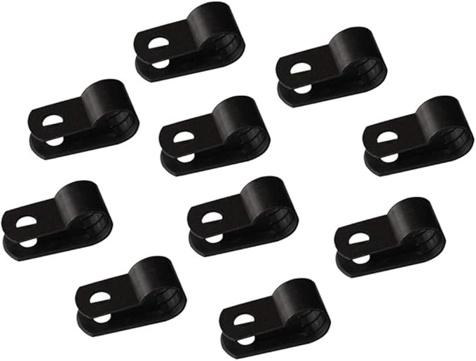 heyous 100pcs 1/3 inch (8.4mm) R-Type Cable Clamp Nylon Wire Hose Tube Fastener Fixed Cable Tie Mount Organizer Holder R Type Cable Clip with Mounting Screw Black