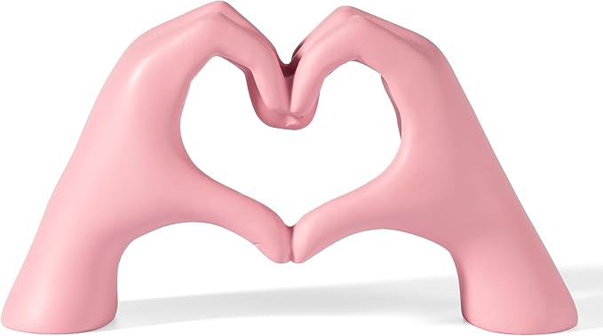 Pink Decor Living Room – Mini Small Heart Hands Sculpture – Shelf Decor Aesthetic – Cute Home Accent Table & Shelves – Love Statue - Gifts Girlfriend, Wife, Women, Teen Girls, Valentine (Pink, Mini)