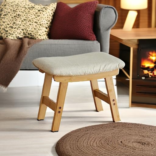 viewcare Foot Stools Ottoman, Small Foot Stool Ottoman, and Footstool, Wooden Foot Stool, Sofa Footrest Extra Seating for Living Room Entryway Office
