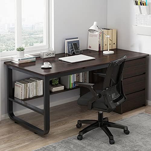 Modern Computer Desk with Storage Compartments & 3 Drawers - Stylish Home Office Furniture for Workspace, Study, and Gaming,Black Walnut-47 in with Chair