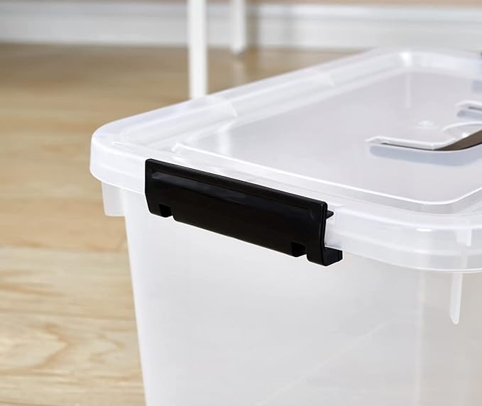 Clear Storage Latch Box 12 Quart, Plastic Organizing Box/Bin with Lid and Black Handles, 6-Pack