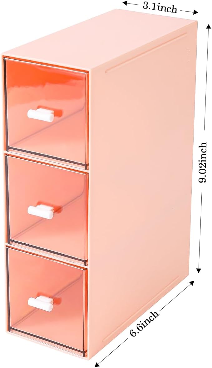 MILULUGO Plastic 3 Drawer Organizer for Cosmetic Storage, Desk Organizer, Makeup Organizer for nail polish, Lipstick, Brushes, Jewelry, Skincare, Bathroom Organization Boxes - Pink