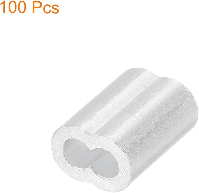uxcell 100Pcs Aluminum Crimping Loop Sleeve for 5/32" Diameter Wire Rope, Double Ferrule Aluminum Wire Rope Sleeve for Cable Line End