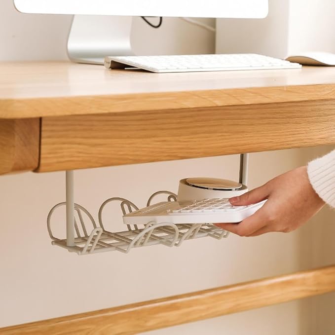 SEIWEI Under Desk Cable Management Tray, No Drill Steel Desk Cable Organizers, Wire Management Tray Cable Management Rack, Desk Cable Tray(White)