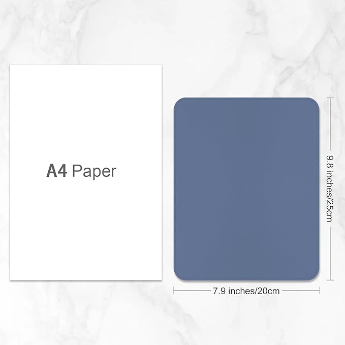 Leather Mouse Pad, Office Mouse Mat Non-Slip Rubber Base Stitched Edge Washable Waterproof Rectangular Mousepad for Office Gaming PC Laptop, 9.8" x 7.9", Gray Blue