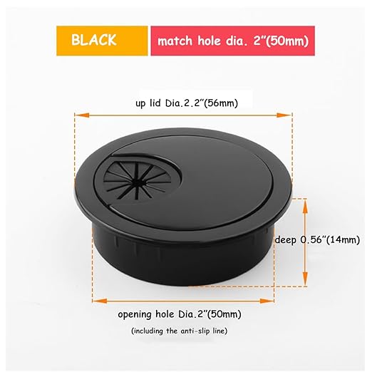 3Psc Desk Grommet,Cable Cord Hole Cover for Home and Office,Metal Zinc Alloy Materilal 50mm (Black, 2 Inchs)
