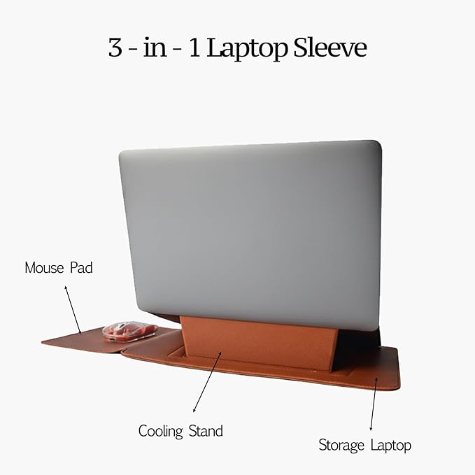 13 Inch Laptop Sleeve for Mac NEO, Precision-Fit Leather Case with Stand and Mouse Pad, Slim Protective Computer Sleeve with Accessory Pouch, Soft Lining,Brown