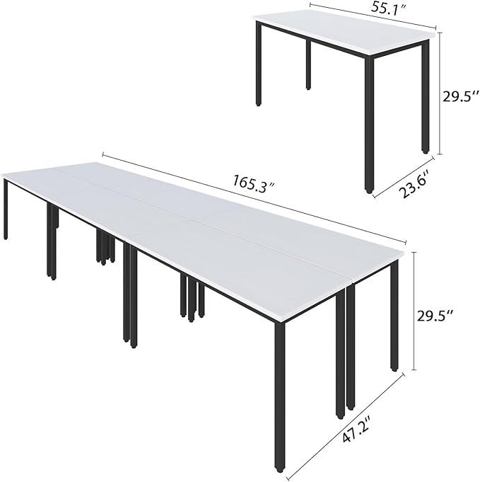 Bonzy Home Conference Tables 14ft Office Computer Desk for Meeting Room Study Writing Printer Table Office Computer Desk for 16 People Rustic Modern White 6PCS (165.3"x47.2"x29.5")