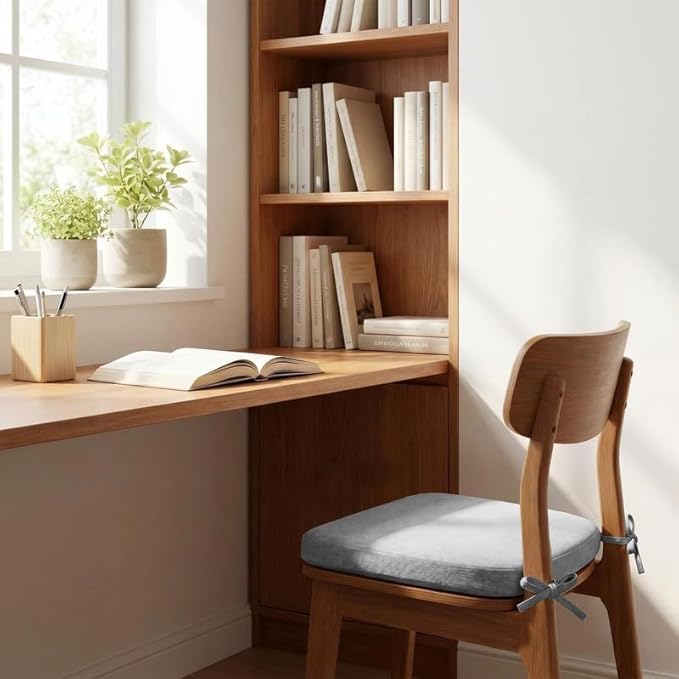 Chair Cushions Set of 2, D-Shaped Seat Cushion for Chair, Non Slip Chair Pads with Ties, 17" x 16" x 2", 40D Foam, Removable Washable Cover, Seat Cushions for Kitchen Chairs, Light Grey
