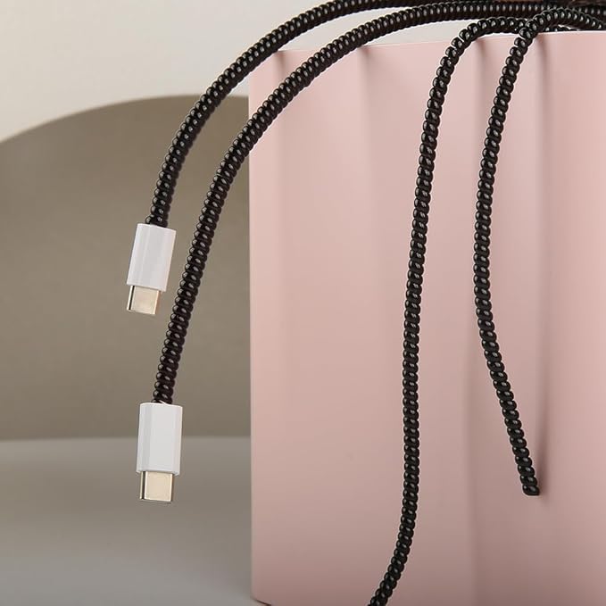 4.8M(15.75FT) Spiral Cable Protector, Multicolor Suitable for Most Phone/Pad/Laptop USB Wire Cord Savers Protection Cover Anti-Break Wrap Charger Data Line Cables Sleeves, Pearl Black